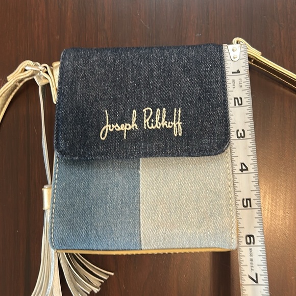 JOSEPH RIBKOFF Patchwork Denim & Metallic Gold Tassel Mini Crossbody Purse - Picture 13 of 15
